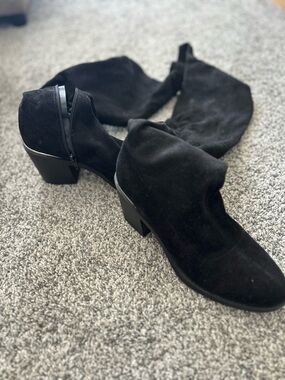Topshop Black Over-The-Knee Suede Block Heel Boots with Side Zip
